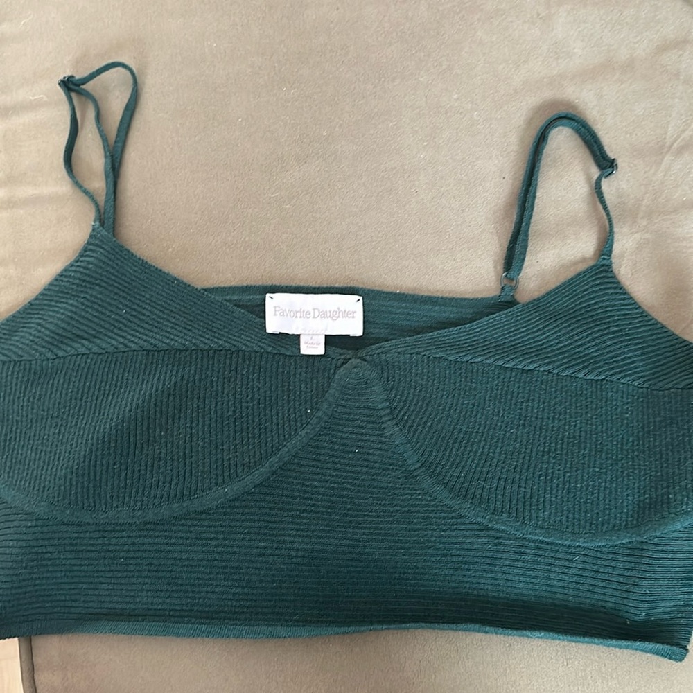 Favorite Daughter spruce green cropped bra halter top